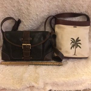 one brown& black leather purse and one cloth purse
